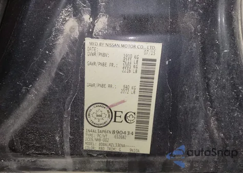 2015 Nissan Altima 2.5/2.5 S/2.5 Sl/2.5 Sv z USA, uszkodzony, nr VIN 1N4AL3AP6FN890434